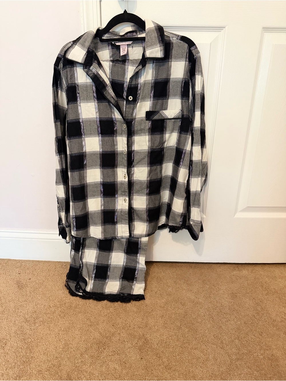 Victoria secrets black gingham flannel pajama set medium new